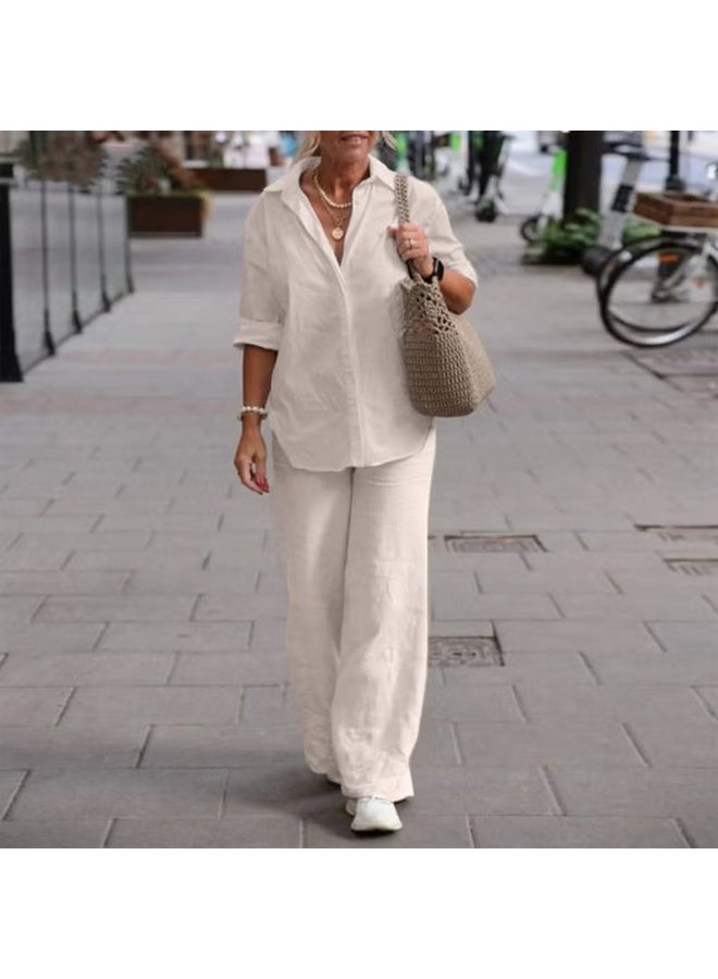 Barbora Comfortable and Daily Linen Ecru Two Piece Set Bottom Top LN17EKRU9 - Image 1